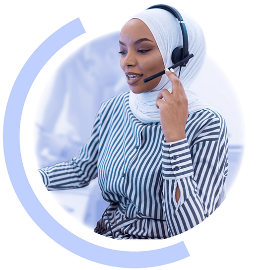 Woman talking on a headset